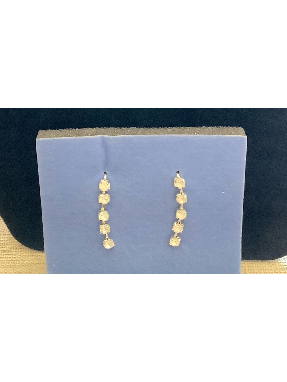 Avon Rhinestone Slide Illusion Earrings Clear Gold Tone Vintage NOS in Box